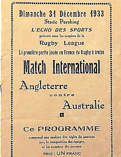 Affiche du premier match de XIII